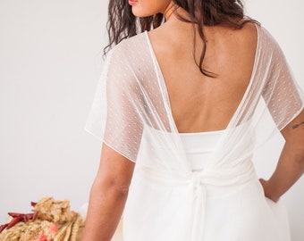 Tüll Top, Braut Top Tüll, Tüll Infinity Top, Top mit kleinen Punkten, Cabrio Top Hochzeit, Hochzeitskleid Cover up, Hochzeitstuch