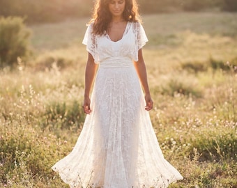 Boho Zweiteiler Hochzeitskleid Minimalist Braut Set Lace Overlay Kleid Boho Braut Outfit