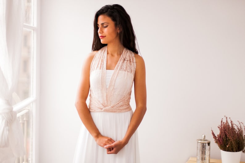 Romantic lace wrap top wedding top open back ivory lace cover up wedding rose gold cover-up detachable lace straps versatile lace top