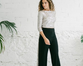 Black Wide Leg Cotton Boho Pants: High Waisted Trousers