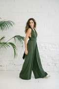 Elegant Palazzo Jumpsuit for Bridesmaids, Olive Green Convertible Style Pantsuit for Wedding Party product logo
