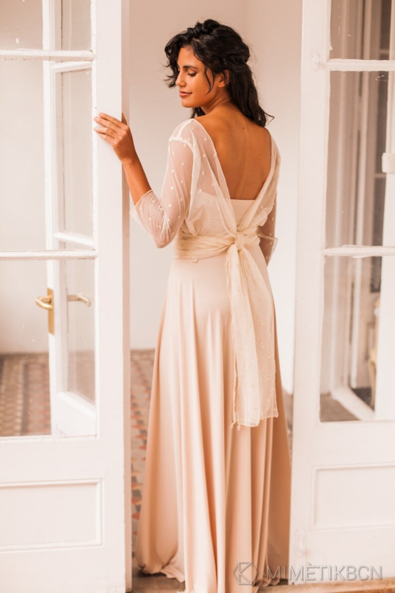 Luxury Handmade Bridal Gown Long Sleeve Wedding Dress in Tulle