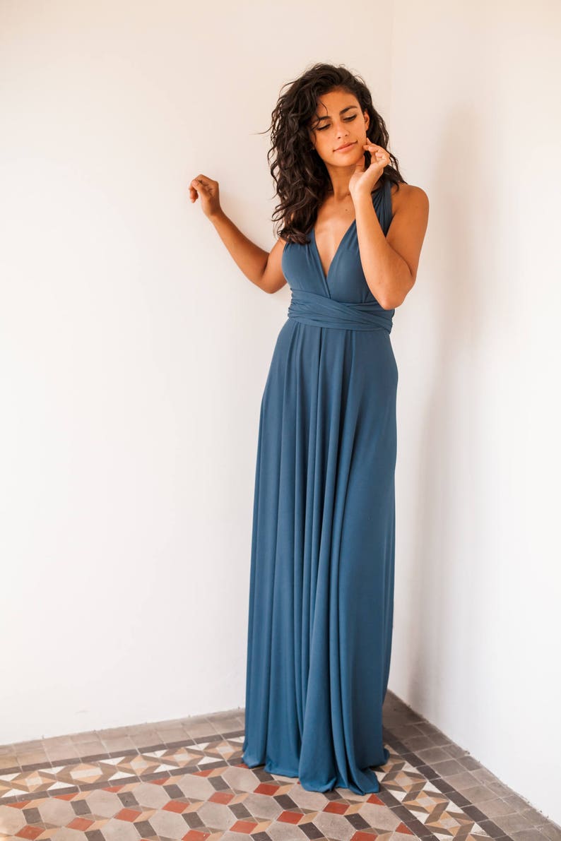 Indigo blue bridesmaid dress, denim blue long bridesmaid dress, riverside blue infinity dress, long blue dress, blue bridesmaid dresses image 2