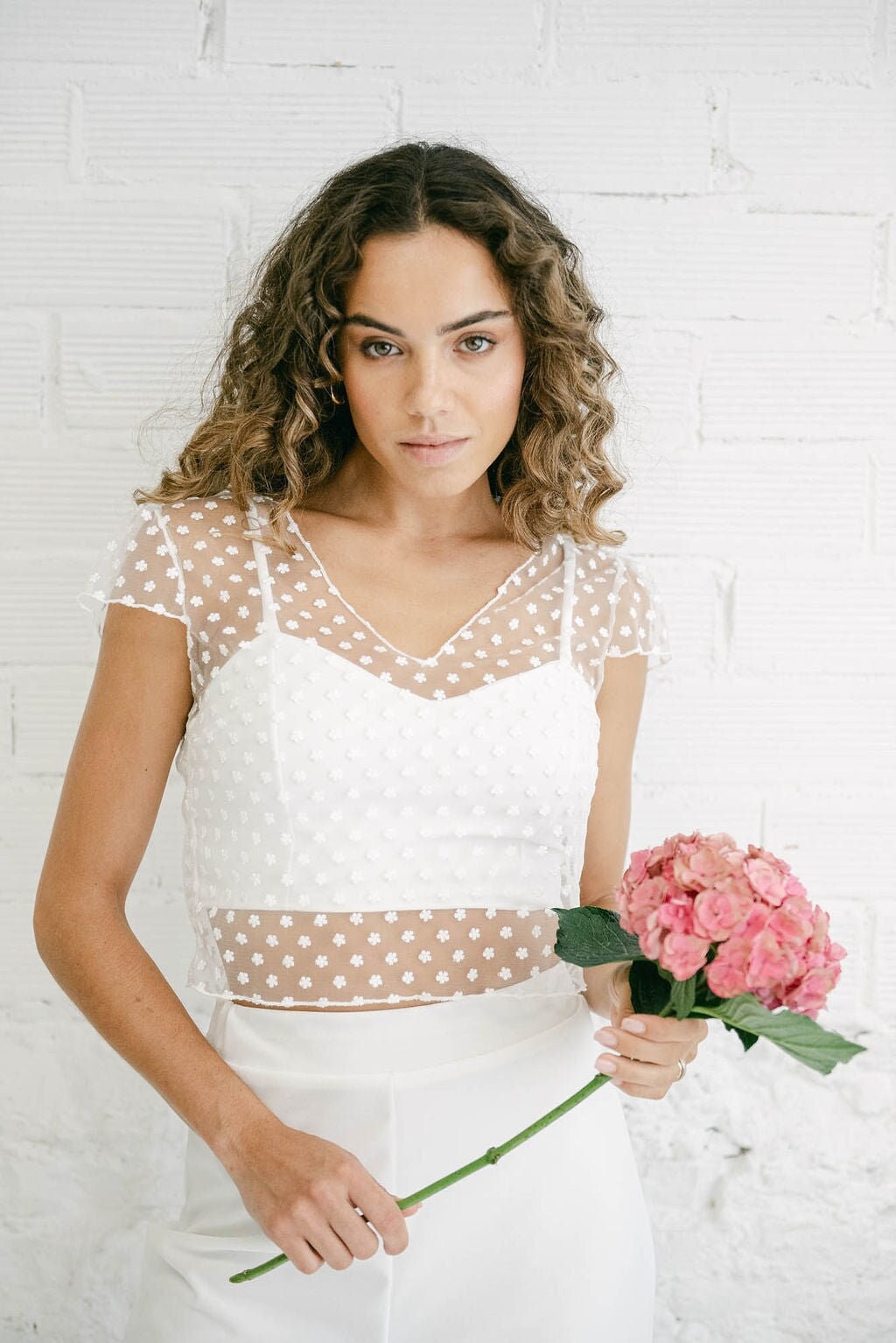 Flower tulle blouse 【White】 3D Full Blossom Flower Tulle Lace Fabric in Blush , Wedding