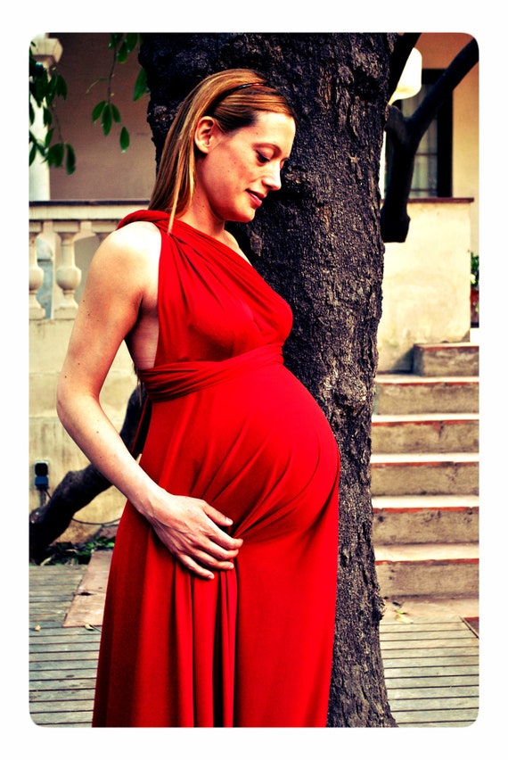 Vestido Convertible Maternidad, Vestido Rojo Satinado Embarazo