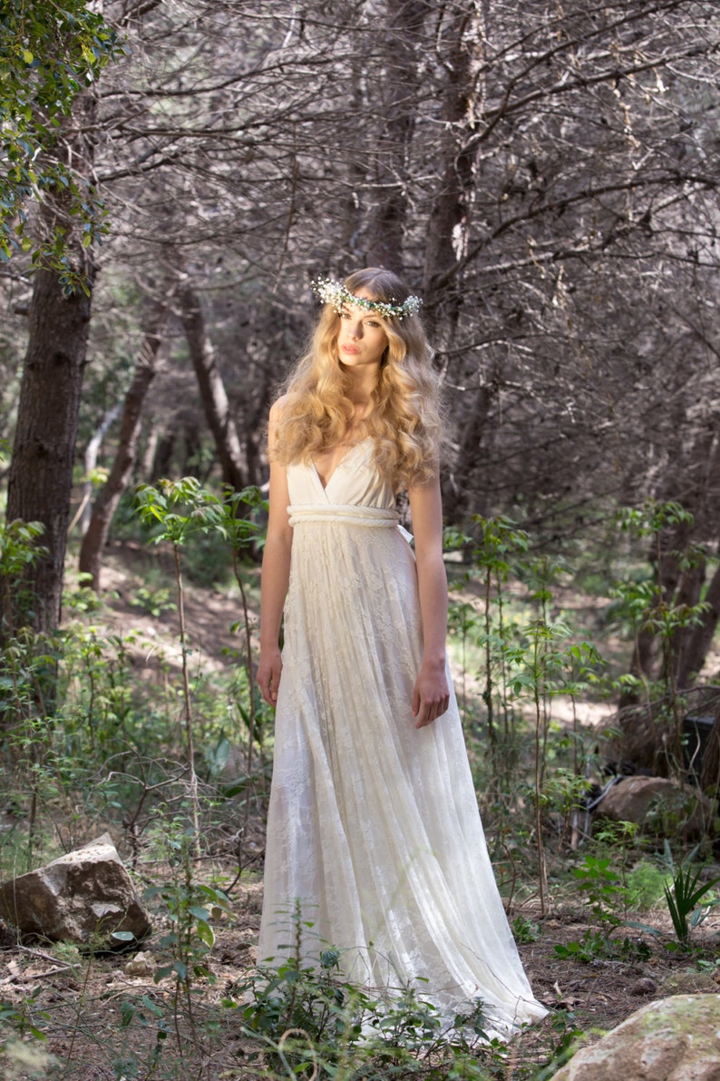 Backless Wedding Dress Boho Wedding Dress Golden Lace Bridal Etsy