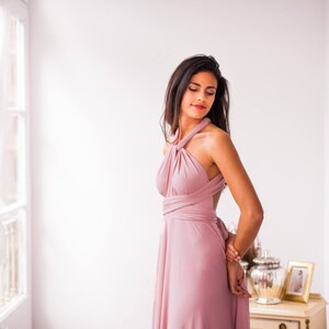 Lange Pulver rosa Brautjungernkleid, lange weichen rosa vielseitig Kleid, langes Kleid mit Rücken gekreuzt, hell rosa Maxi Kleid, rosé rosa Bild 4