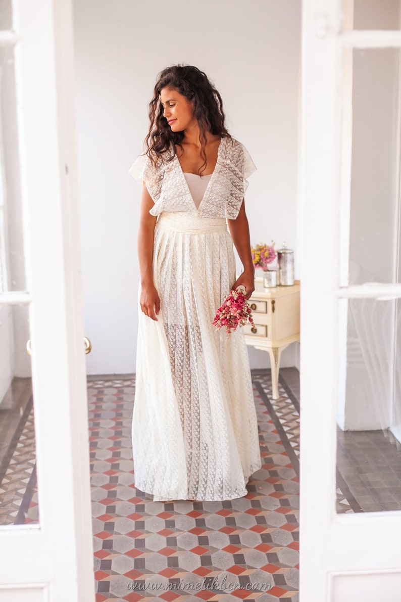 Beige lace overdress boho-chic overdress lace wedding | Etsy