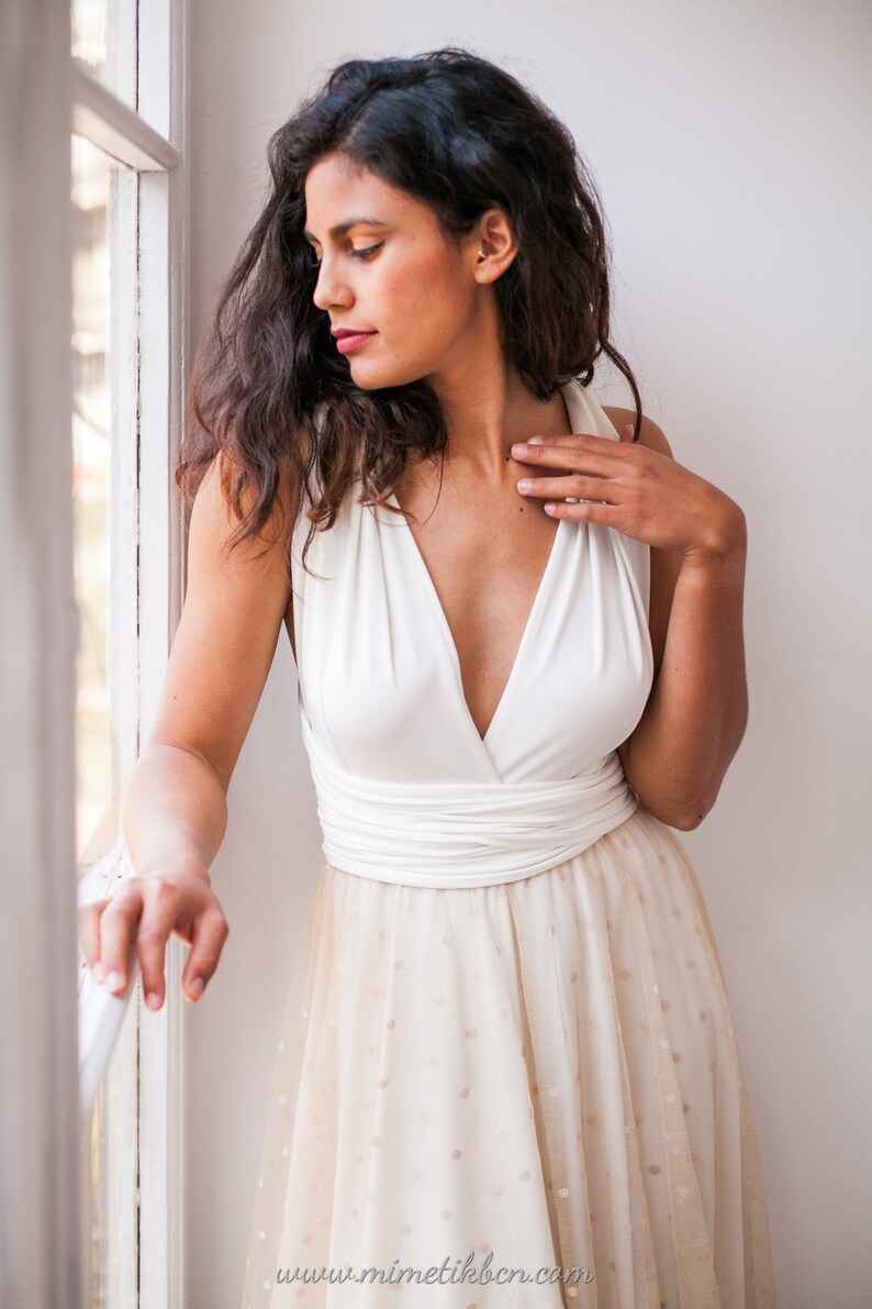 Wedding dress beige tulle Wedding dress tulle Polka dot Etsy