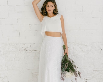 Alternatives Braut Crop Top mit offenem Rücken - Minimalistisches Hochzeitstop für moderne Bräute