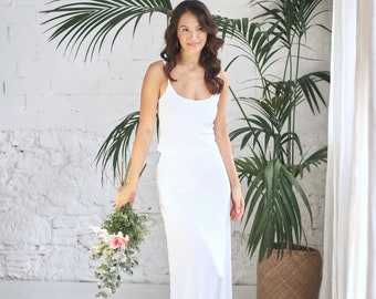 Funkelndes Paillettenkleid mit Meerjungfrauenrock und stilvollem Trägertop – Hochzeitskleid mit glänzenden Details