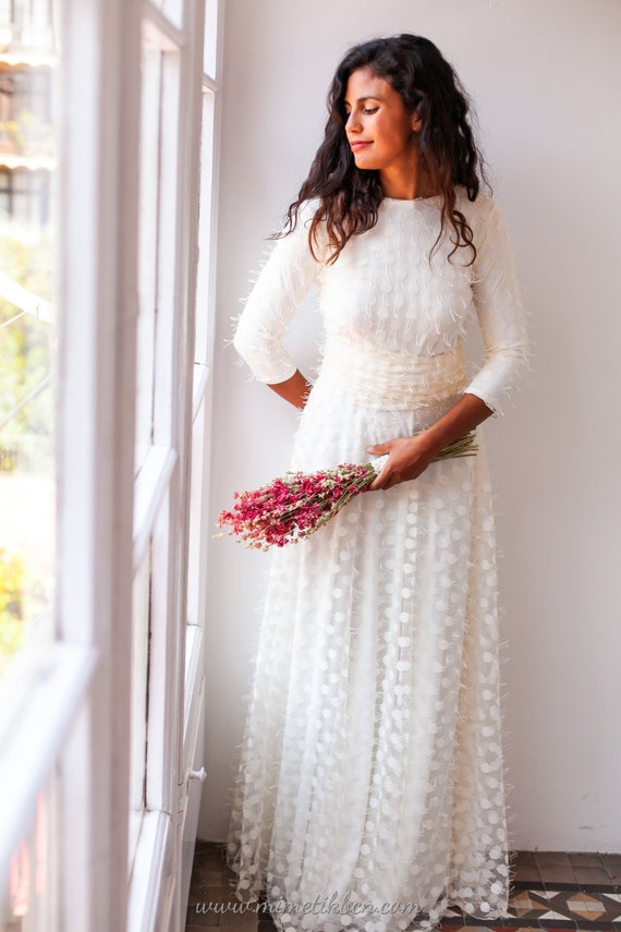 Feathered Wedding Dress Feathered Tulle Wedding Dress 3d Etsy