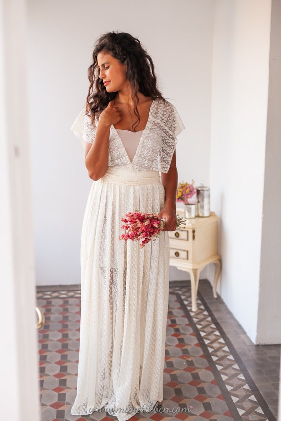 Lace dress ivory Overdress rustic wedding dress Lace Wedding | Etsy