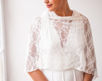 Prêt à expédier - Châle infinity en dentelle, Foulard infini blanc, Capelet de mariage, Housse de robe de mariée, Châle de robe de mariée, Dentelle d’écharpe circulaire