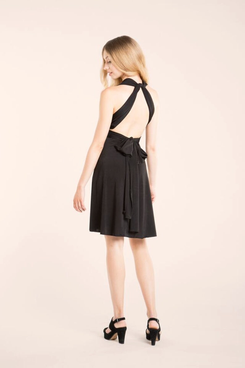 Short black infinity dress knee-length minimalist short dress for wedding guest and party image 2