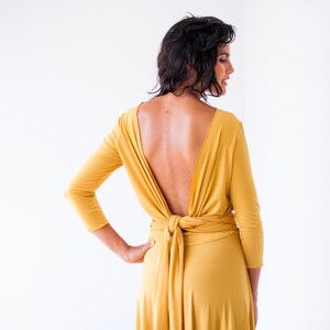 Short Yellow Bridesmaid Dress, Mustard Yellow Wrap Dress, Long Sleeve ...