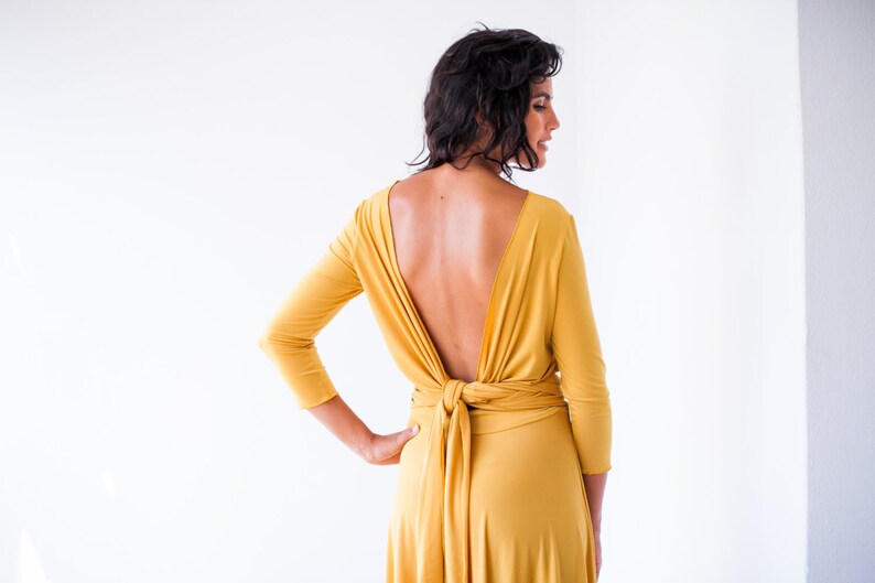 Short Yellow Bridesmaid Dress Mustard Yellow Wrap Dress Long | Etsy