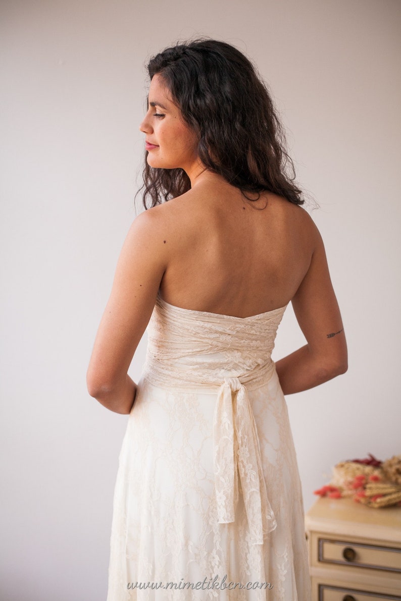 Lace flowy wedding dress Loose top wedding dress Champagne | Etsy