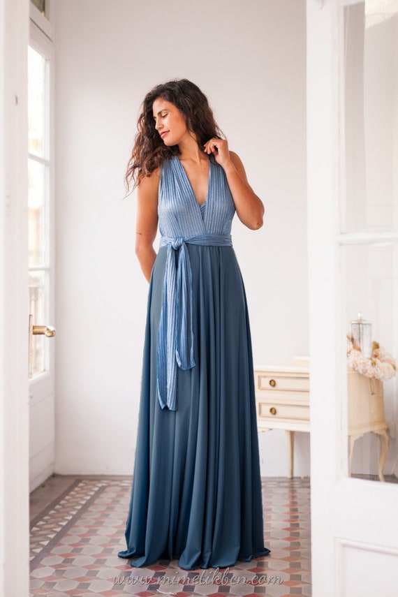 Long Blue Evening Dress Ribbed Jersey Infinity Dress Rib - Etsy