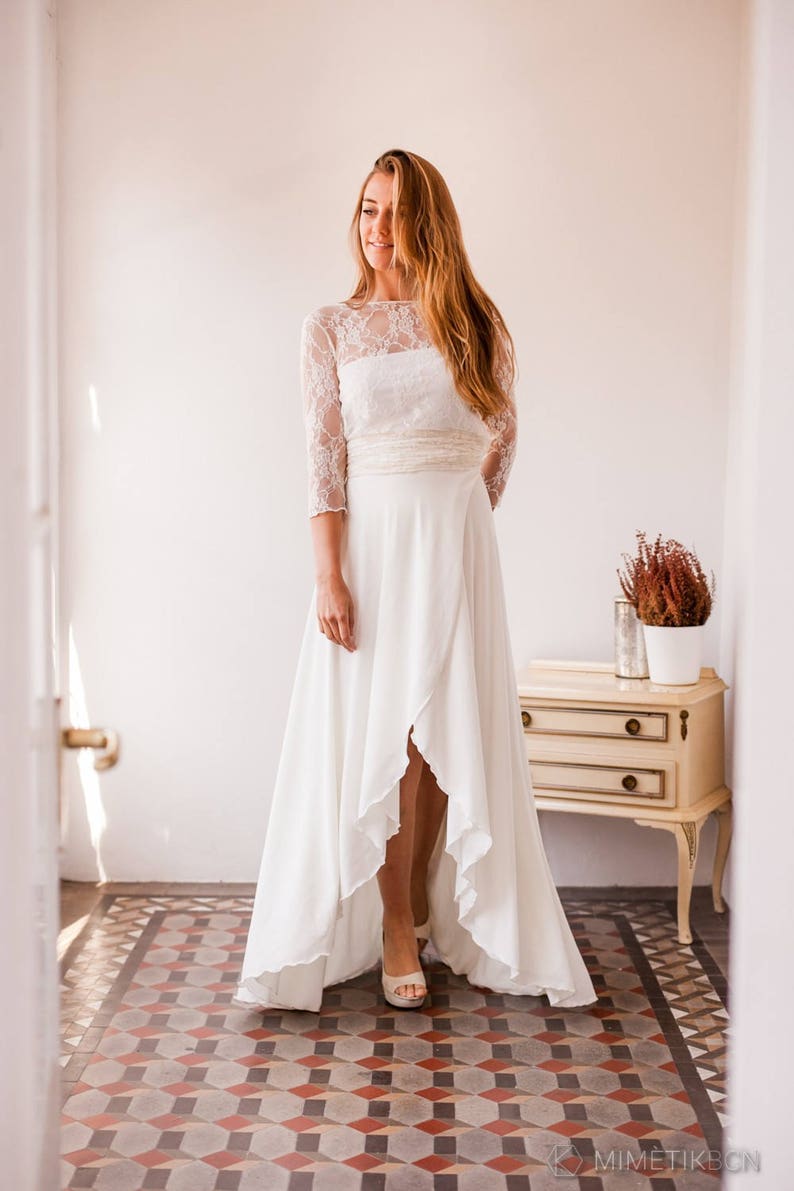 High low wedding skirt, bridal skirt high low, ivory high low skirt, asymmetrical wedding skirt, bridal wrap skirt, bridal separates, skirts image 2