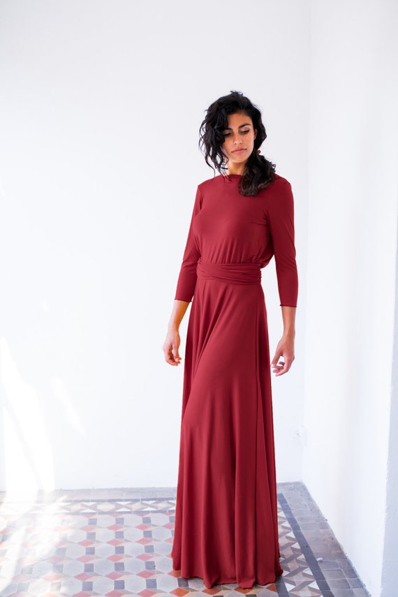 long sleeve long dresses for wedding guest