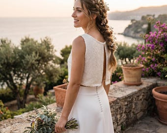 Chantilly Sequin Bridal Top – Ivory Brocade Lace Wedding Separate