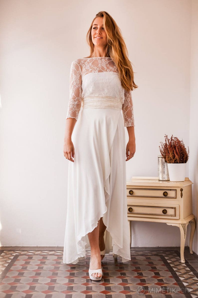 High low wedding skirt, bridal skirt high low, ivory high low skirt, asymmetrical wedding skirt, bridal wrap skirt, bridal separates, skirts image 1