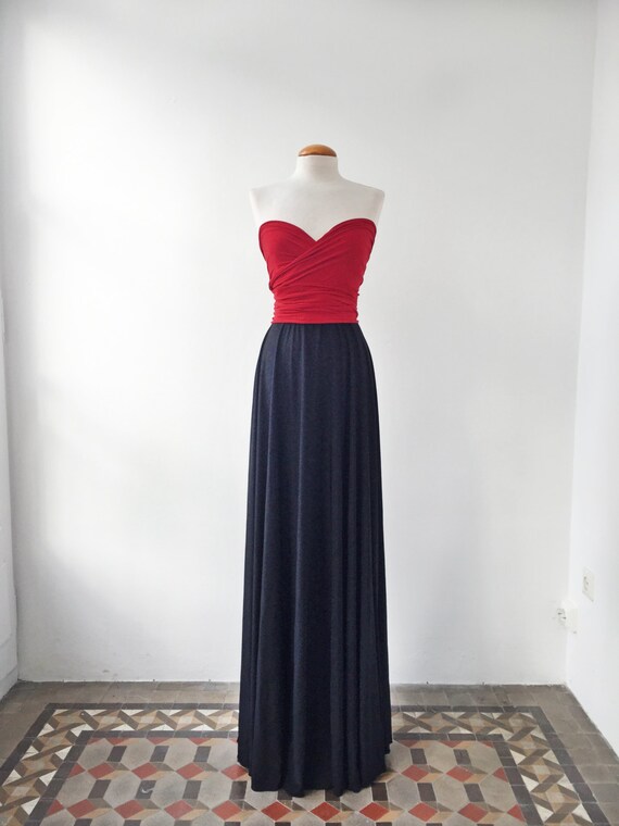 navy blue with red dress