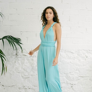 Aquamarine-Unendlichkeits-Jumpsuit für Brautjungfern, Unendlichkeitshose für Abend, Hochzeitsoverall, hellgrüne Hose