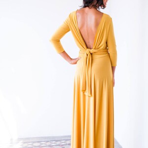 Long mustard dress with sleeves long evening new year's eve dress mustard yellow dress, mustard long sleeve dress, long wrap dress image 4