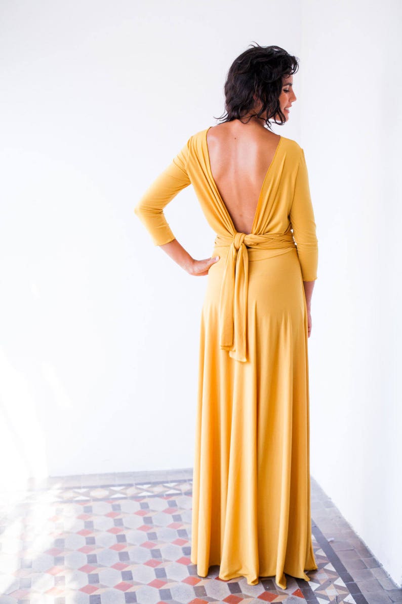 Long mustard dress with sleeves long evening new year's Etsy