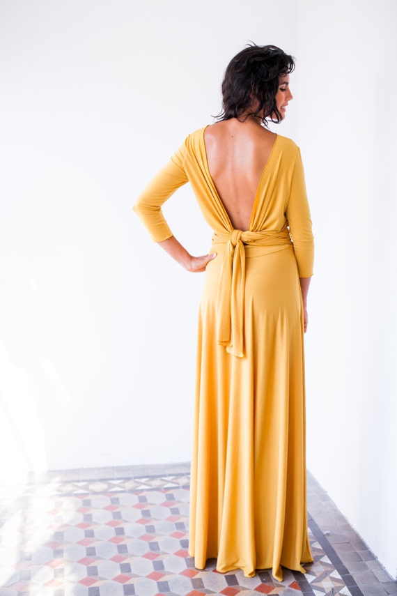 mustard evening dress