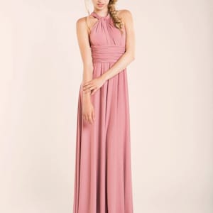 Lange Pulver rosa Brautjungernkleid, lange weichen rosa vielseitig Kleid, langes Kleid mit Rücken gekreuzt, hell rosa Maxi Kleid, rosé rosa Bild 3