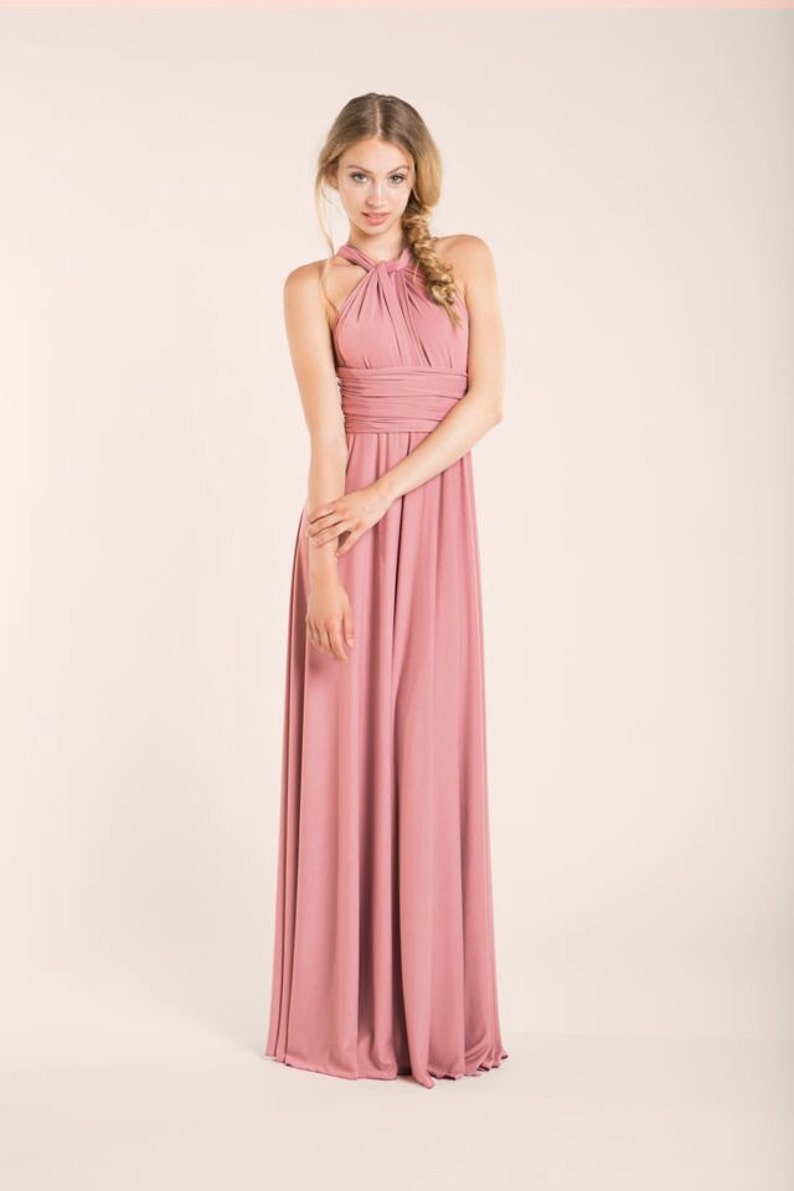 Lange Pulver rosa Brautjungernkleid, lange weichen rosa vielseitig Kleid, langes Kleid mit Rücken gekreuzt, hell rosa Maxi Kleid, rosé rosa Bild 3