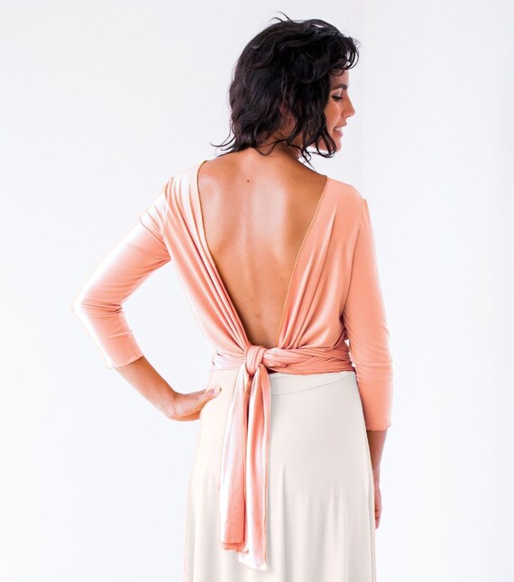 Self Tie Blouse, Bridemaids Bolero, Peach Top With Sleeves