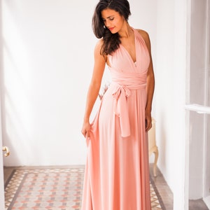 Lange Pulver rosa Brautjungernkleid, lange weichen rosa vielseitig Kleid, langes Kleid mit Rücken gekreuzt, hell rosa Maxi Kleid, rosé rosa Bild 7