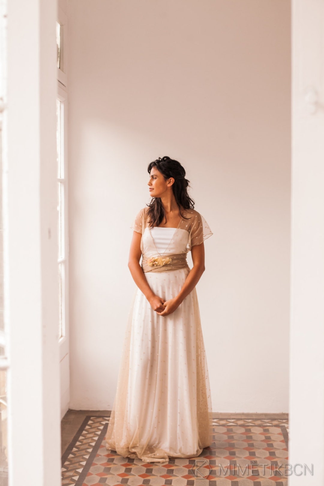 Beige Polka Dot Tulle Wedding Dress: Rustic Bohemian Gown - Etsy