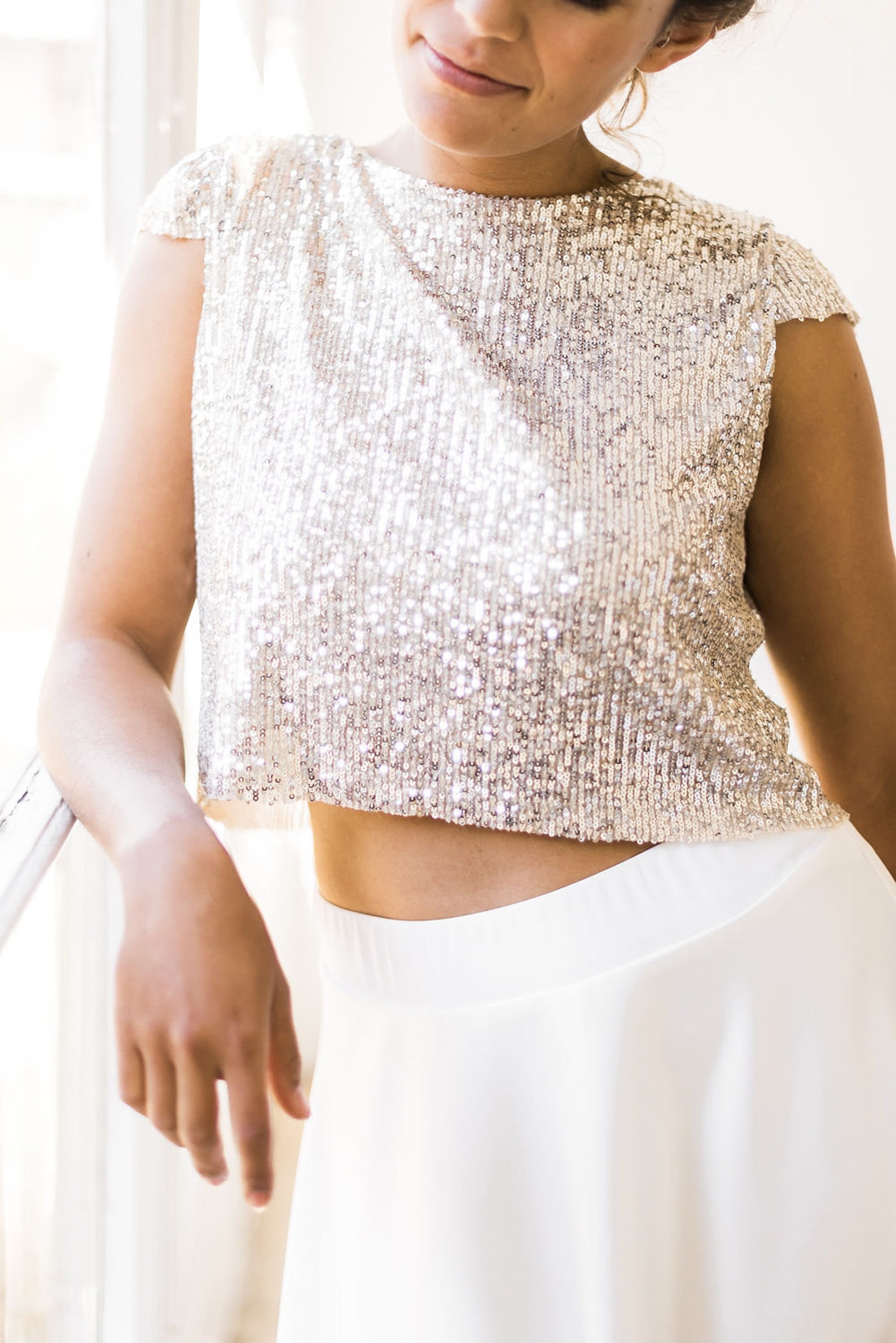 Wedding Dress Topper Sequin, Silver Sequin Bridal Top, All Sequin Crop ...