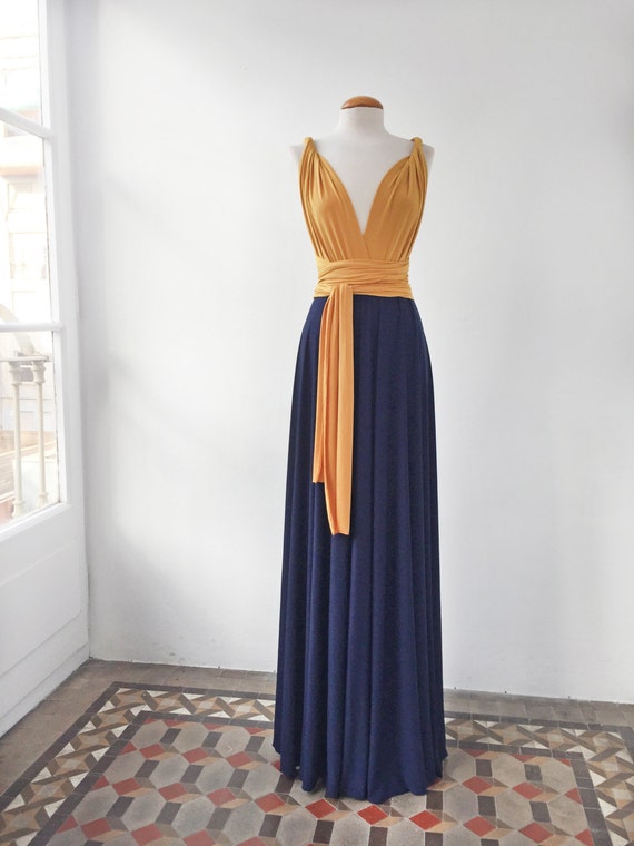 Mustard long dress mustard and navy long dress bridesmaids Etsy