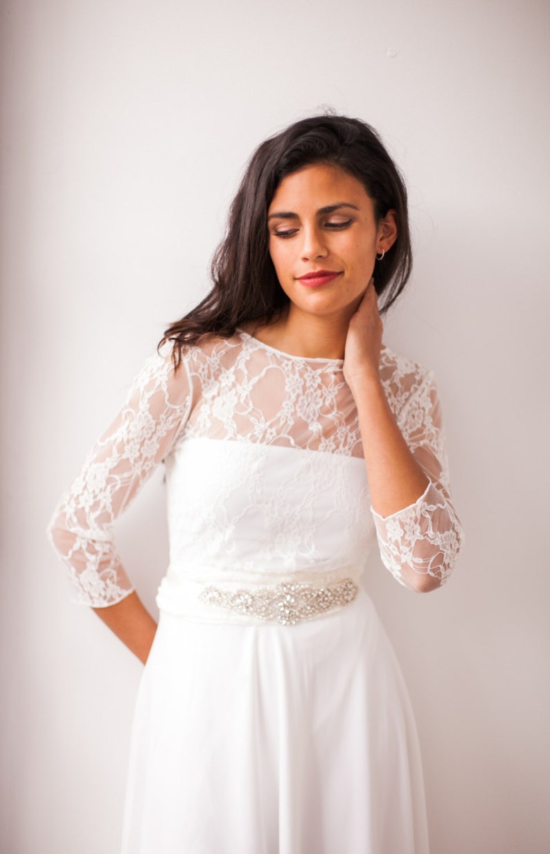 Short wedding dress with sleeves, lace wedding reception dress, white dress, long sleeve lace wedding dress, short civil bridal gown image 4