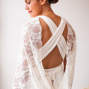 Ready to ship - Lace infinity shawl, White infinity scarf, Wedding capelet, Bridal dress cover up, Wedding dress shawl, Circle scarf lace image 3
