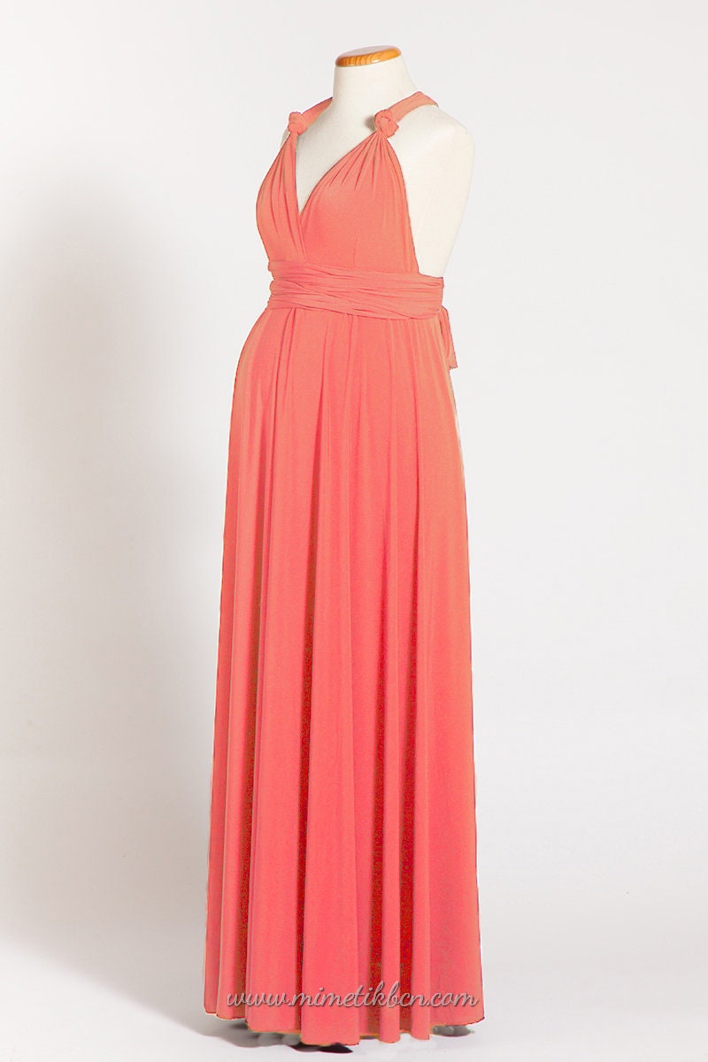 coral maternity maxi dress Shellie | Coral High-Neck Maternity Midi Dress With Corsage Detail