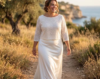 Sparkly Wedding Crop Top with 3/4 Sleeves