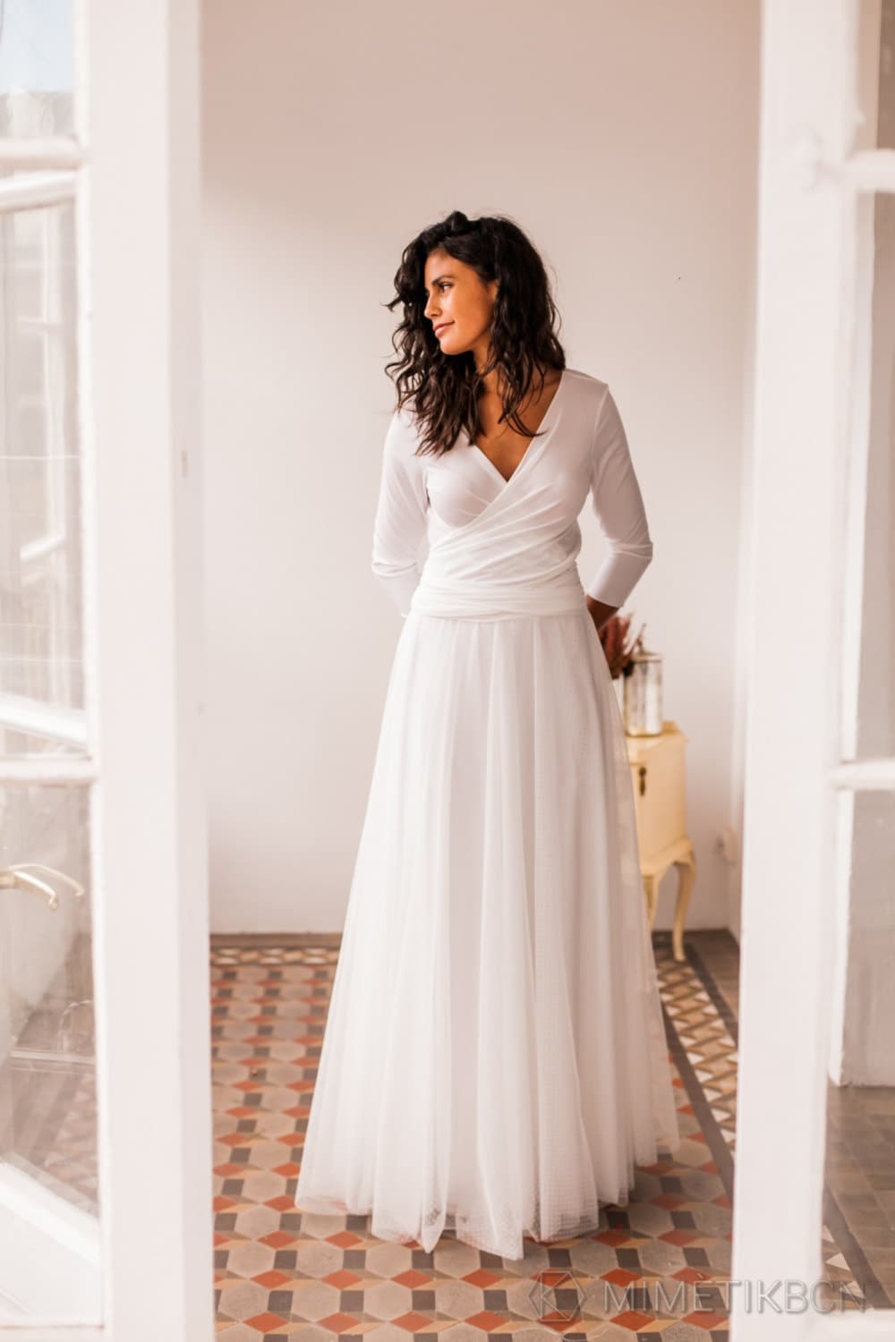 off shoulder white plus size dress Plus Size Off Shoulder Long Sleeved Lace Wedding Dress main image 0