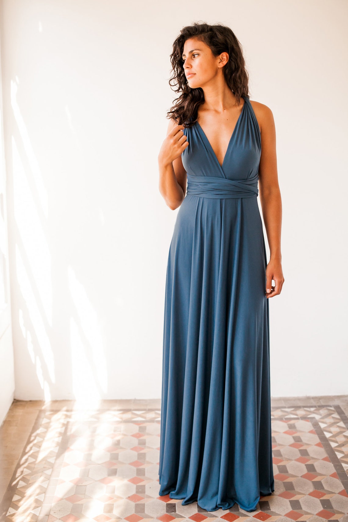 Long blue infinity dress Blue bridesmaid dress Long infinity Etsy