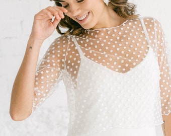 Longsleeve Top für Braut mit Blumen, Brautjungeflümchen, Ivory Crop Top, Rückenfreies Top für Braut, Brautkleid Topper