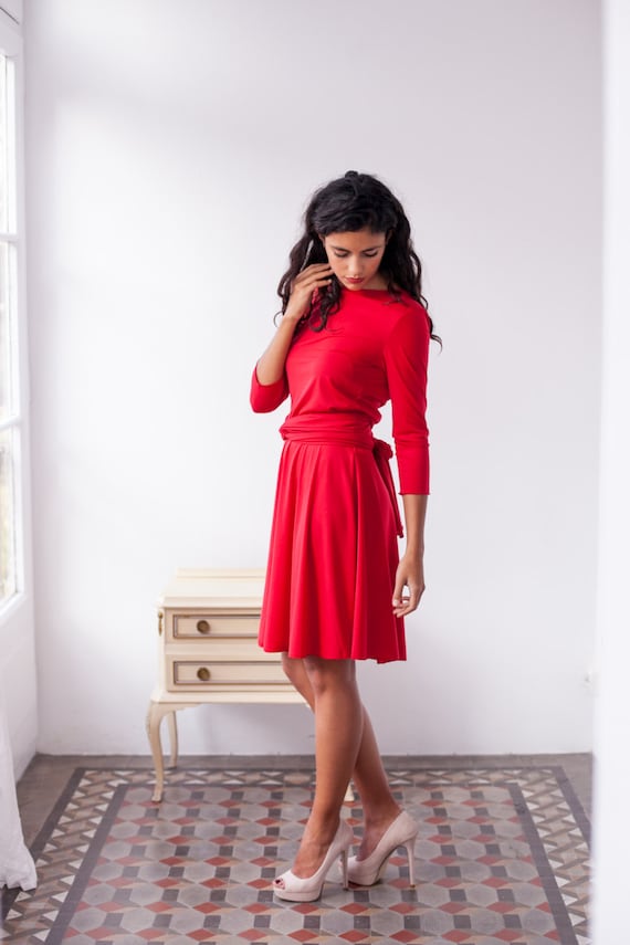 short red wrap dress