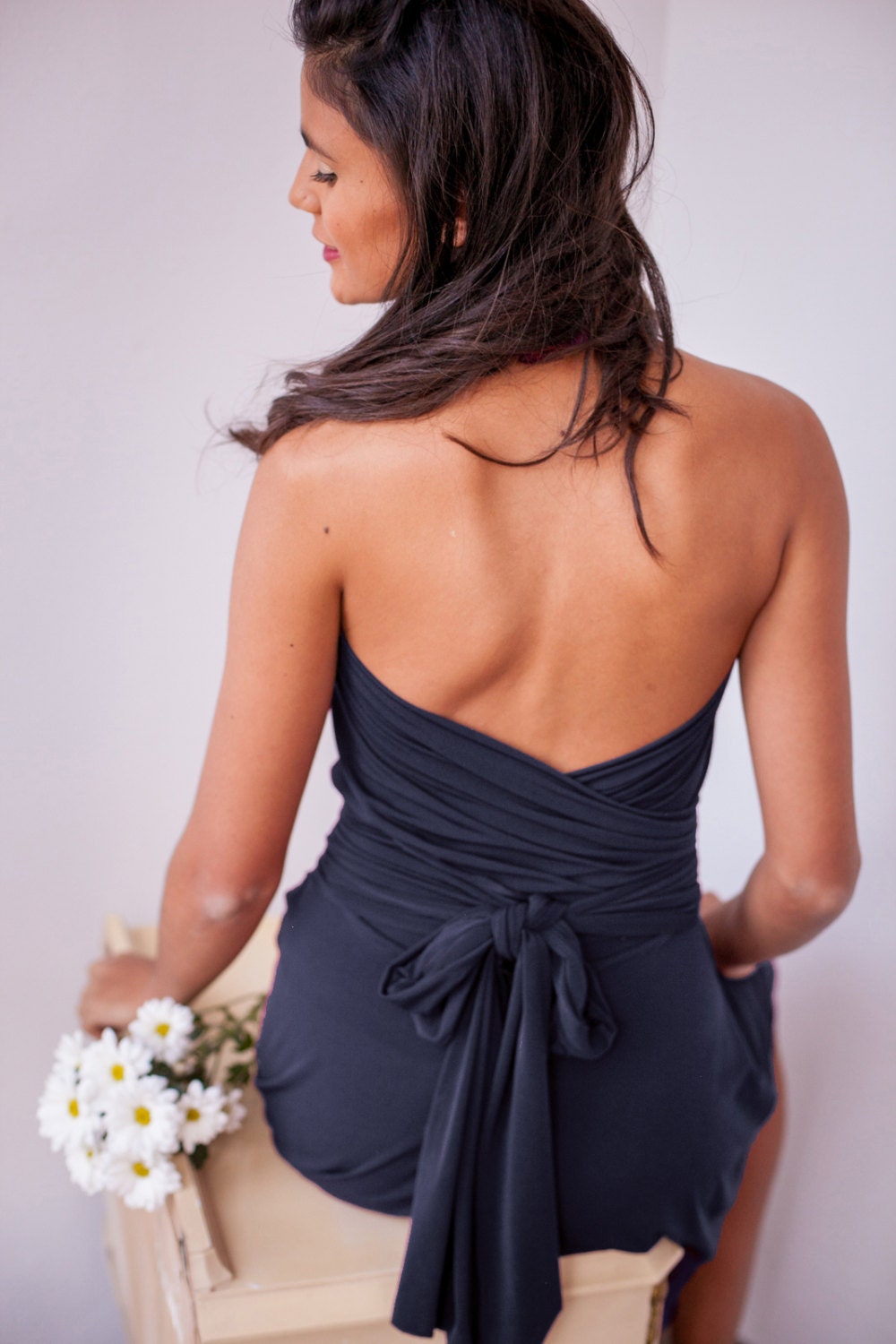 princess polly baby blue dress Black Chiffon V Neck Spaghetti Strap A-line Bridesmaid Dress main image 1