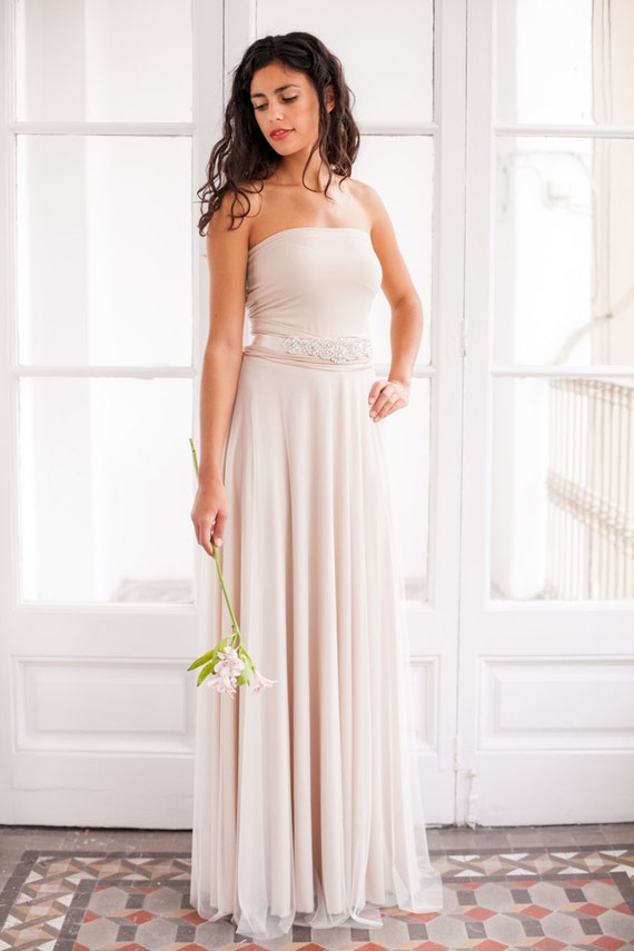 Ready-to-ship tulle wedding dress, champagne wedding dress with tulle skirt, convertible long ivory tulle wedding dress, convertible dress