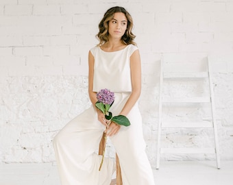 Pantaloni da sposa, pantaloni palazzo minimalisti per la sposa, pantaloni da abito da sposa, pantaloni a gamba larga da donna, pantaloni da sposa, pantaloni a vita alta